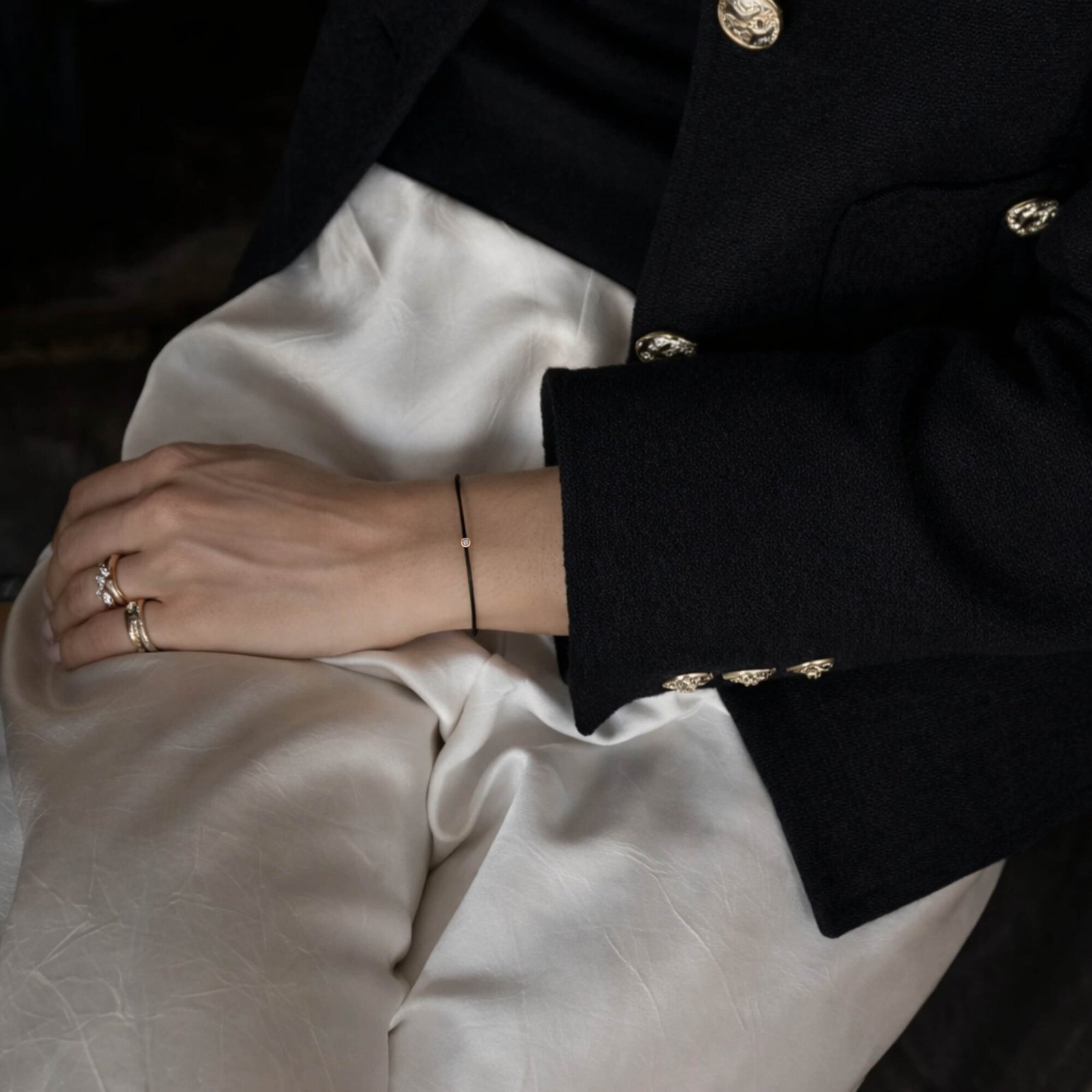 Zwarte Diamant String Armband