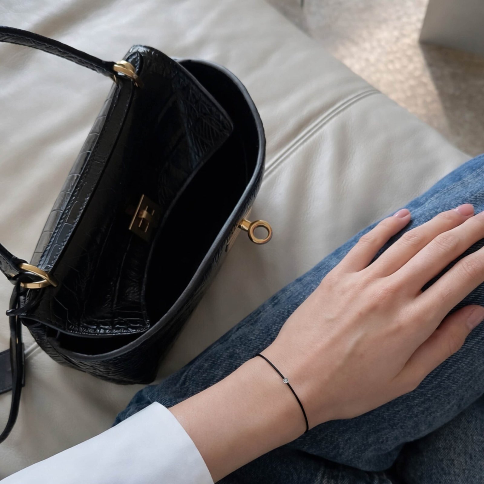 Zwarte Diamant String Armband