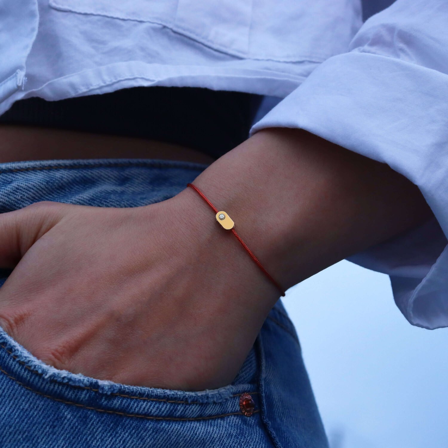 "Plate" Diamond Black String Bracelet