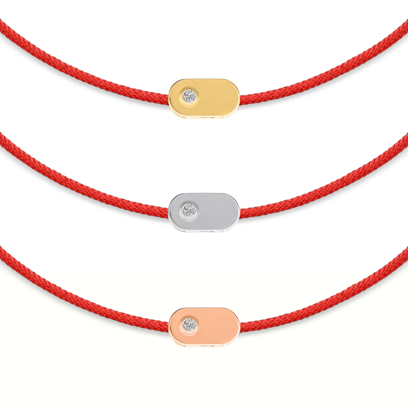 Diamentowa bransoletka "Plate" z czerwonego sznurka