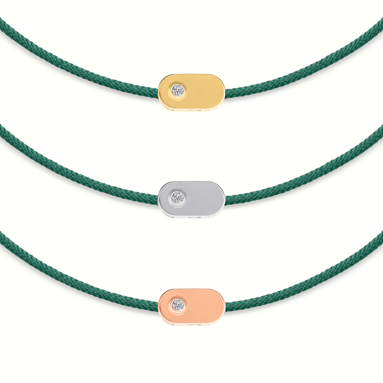 "Plate" Diamant-String-Armband grün