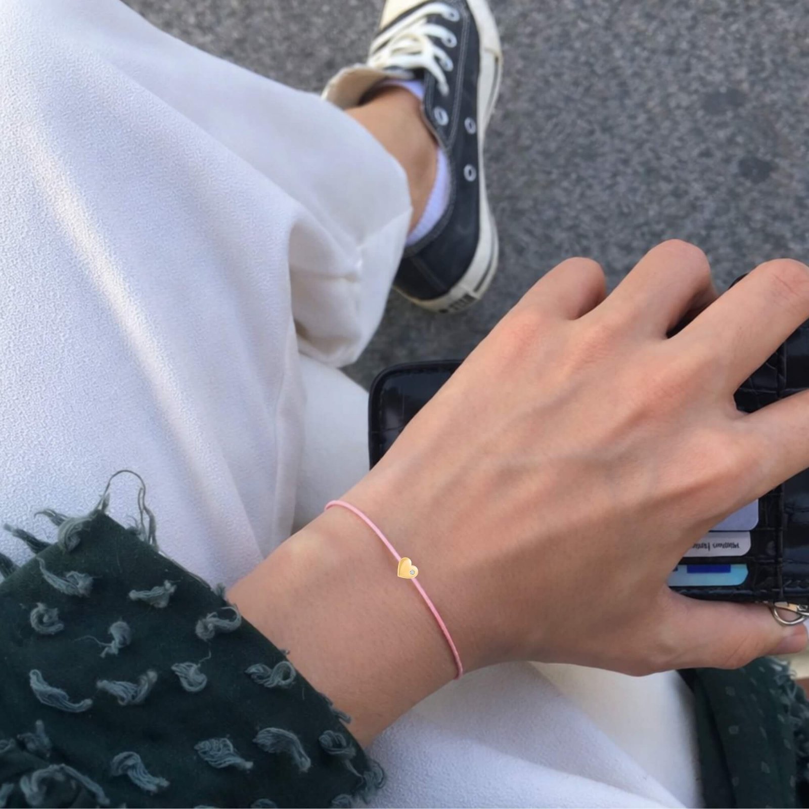 "Heart" Diamond Pink String Bracelet
