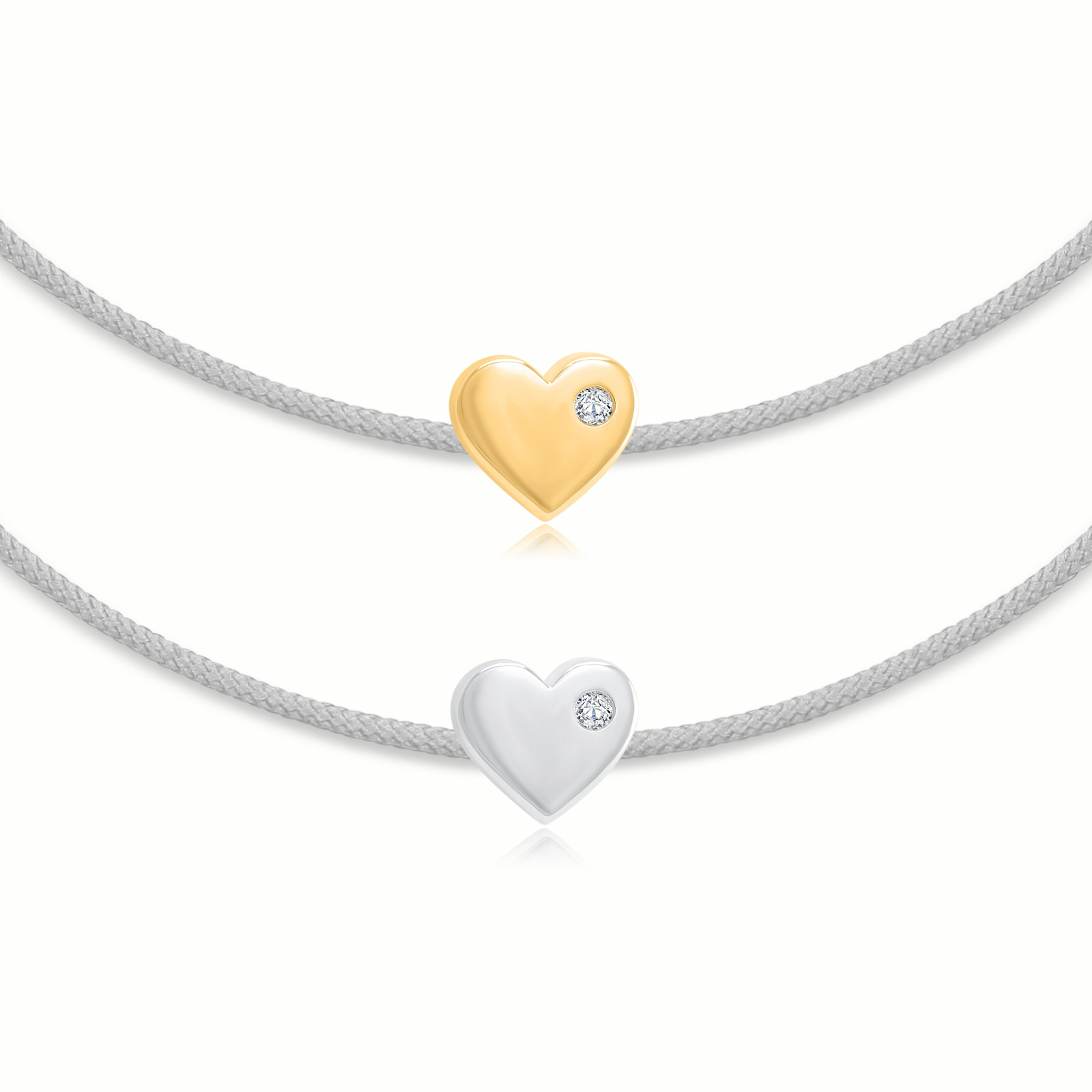 "Bracciale a cordoncino grigio con diamanti "Heart"