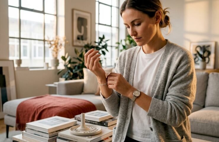 Woman pairing bracelet with watch on wrist