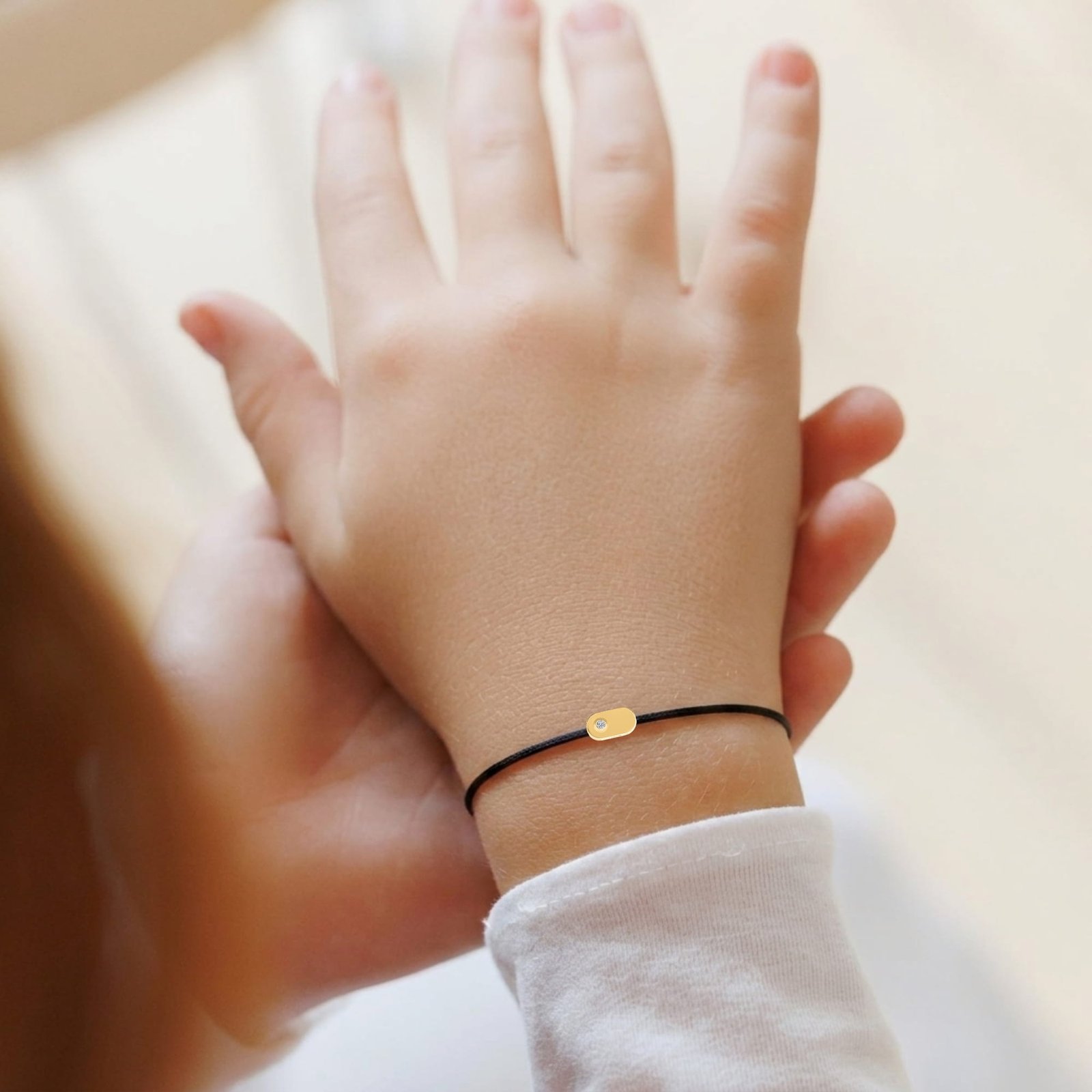 Kid's "Plate" Diamond Black String Bracelet