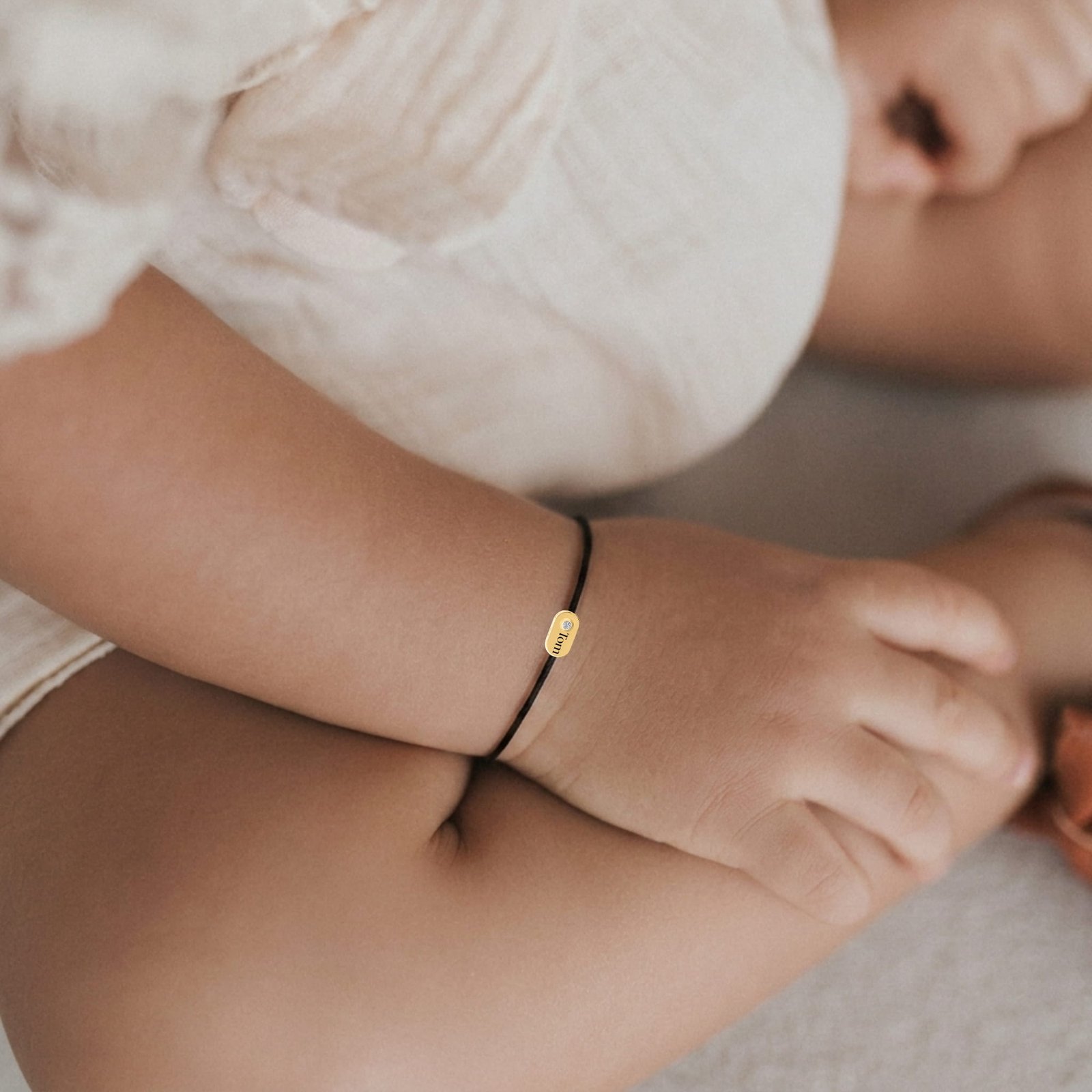 Kid's "Plate" Diamond Black String Bracelet