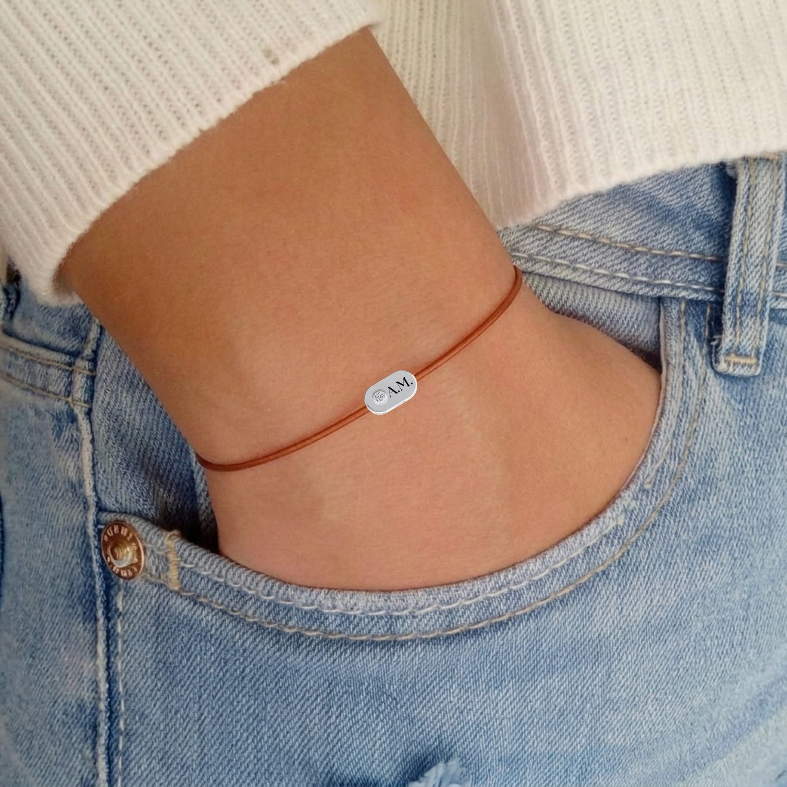 Kid's "Plate" Diamond Copper String Bracelet