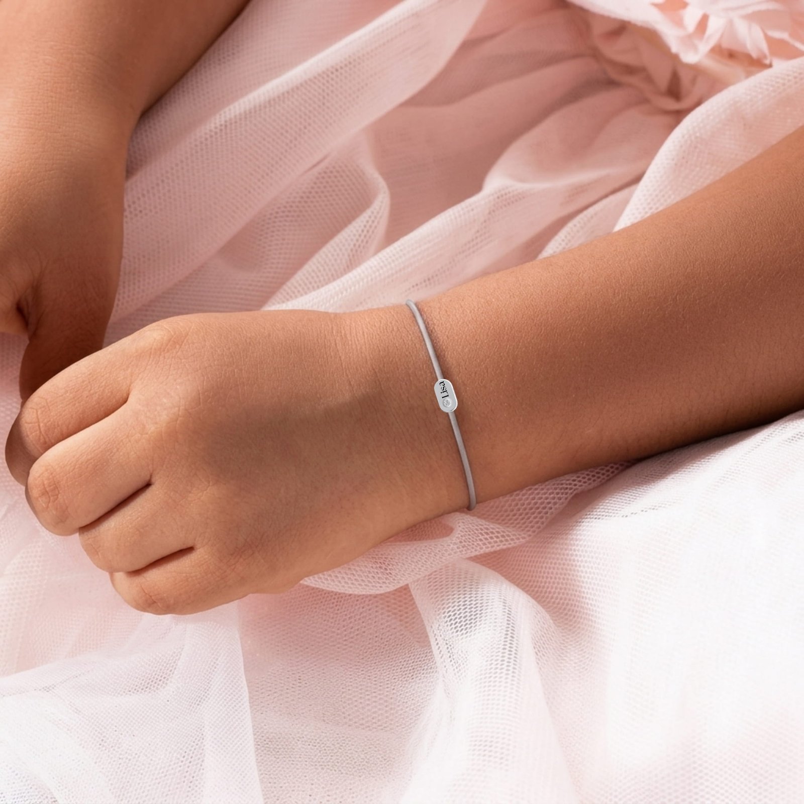 Kid's "Plate" Diamond Grey String Bracelet
