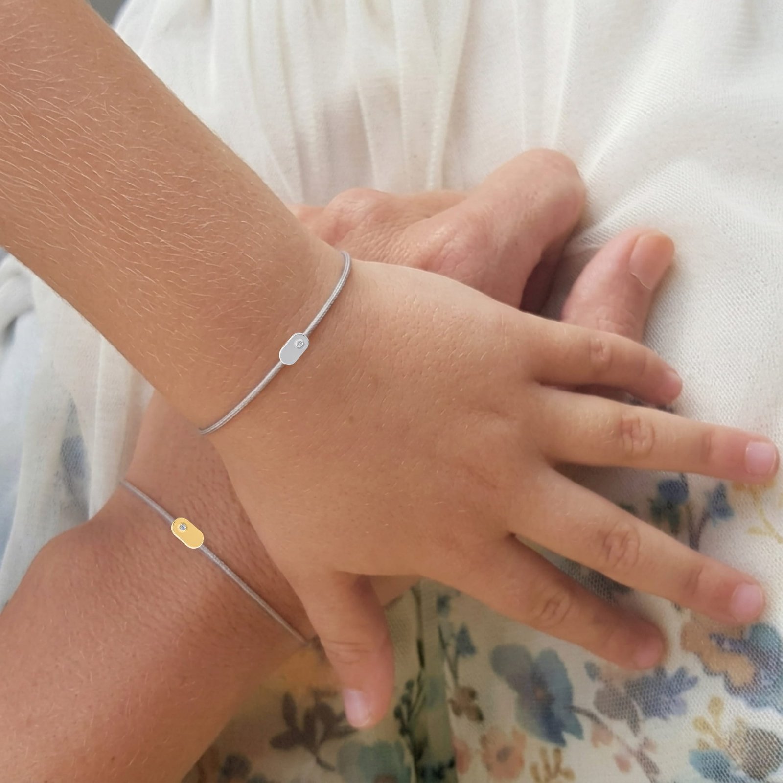 Kid's "Plate" Diamond Grey String Bracelet