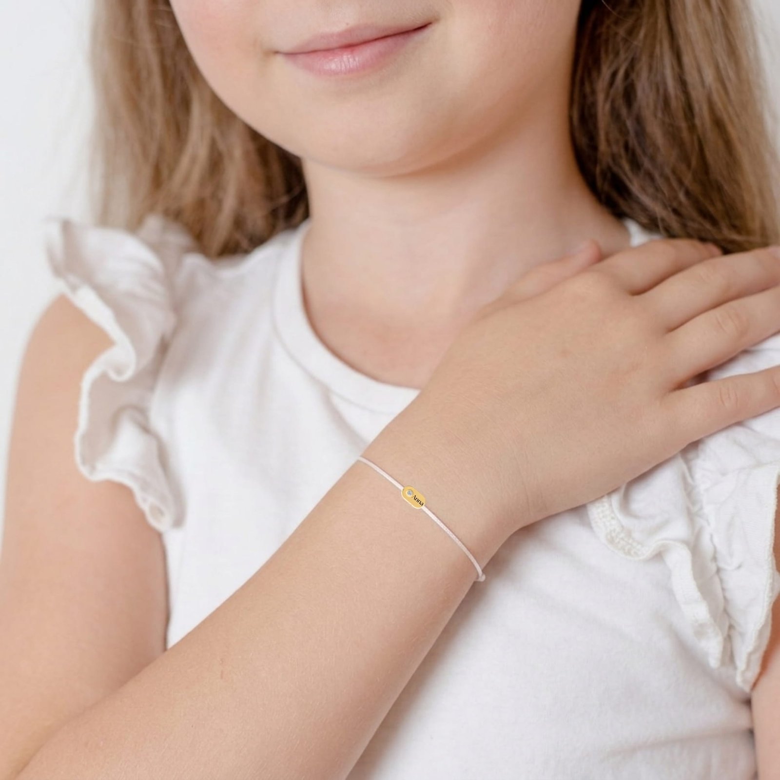 Kid's "Plate" Diamond White String Bracelet