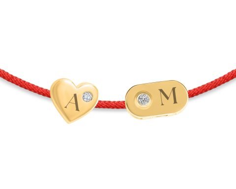 Braccialetto con ciondoli a forma di piatto e cuore con diamanti incastonati