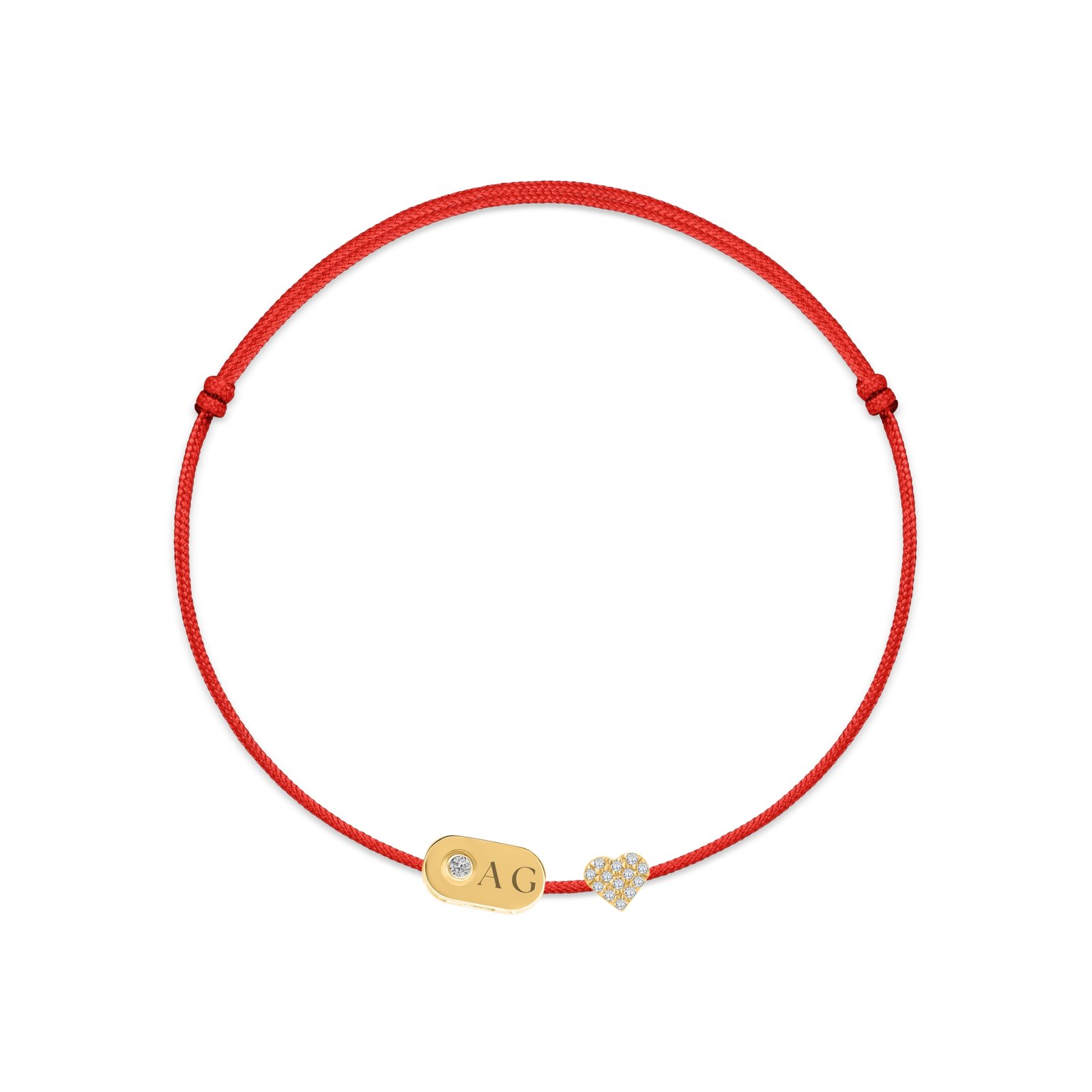 Plate & Pavé Heart Diamond String Bracelet
