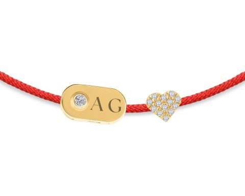 Bracciale a filo con diamanti a forma di cuore su piastra e pavé