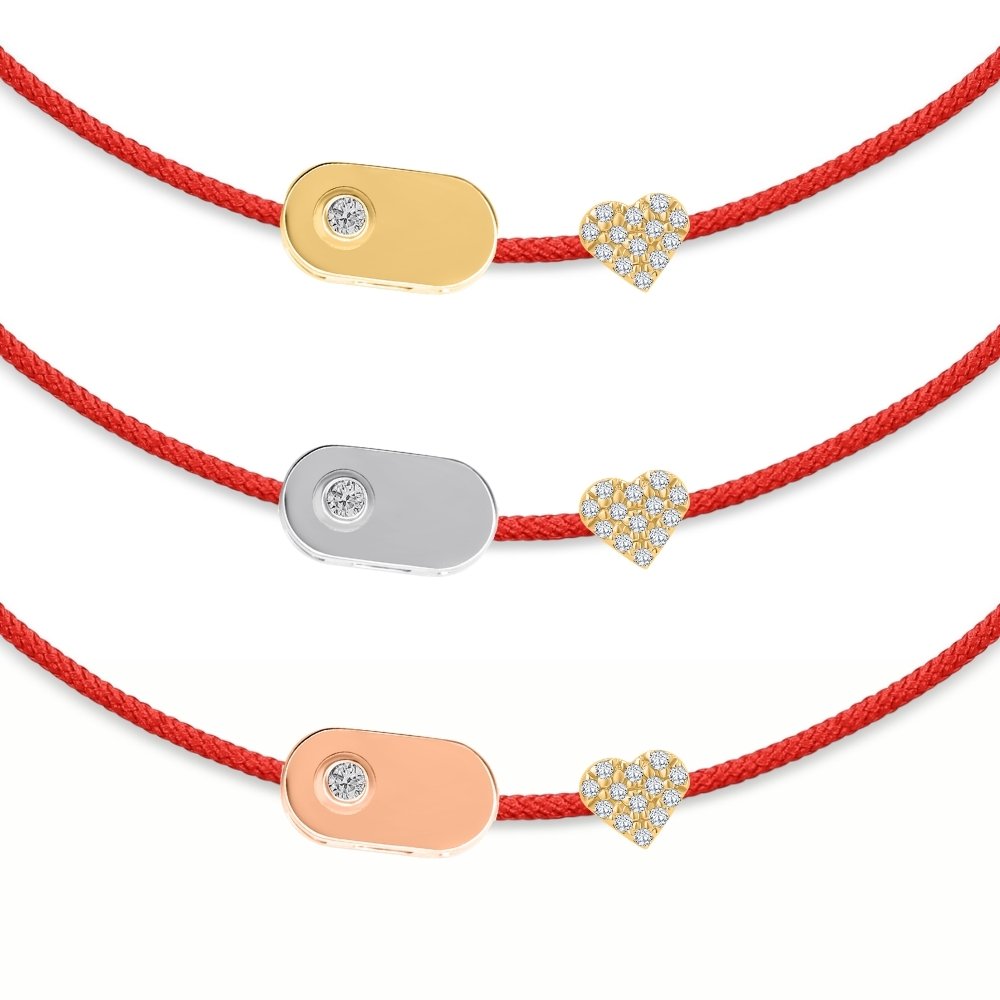 Plate & Pavé Heart Diamond String Bracelet