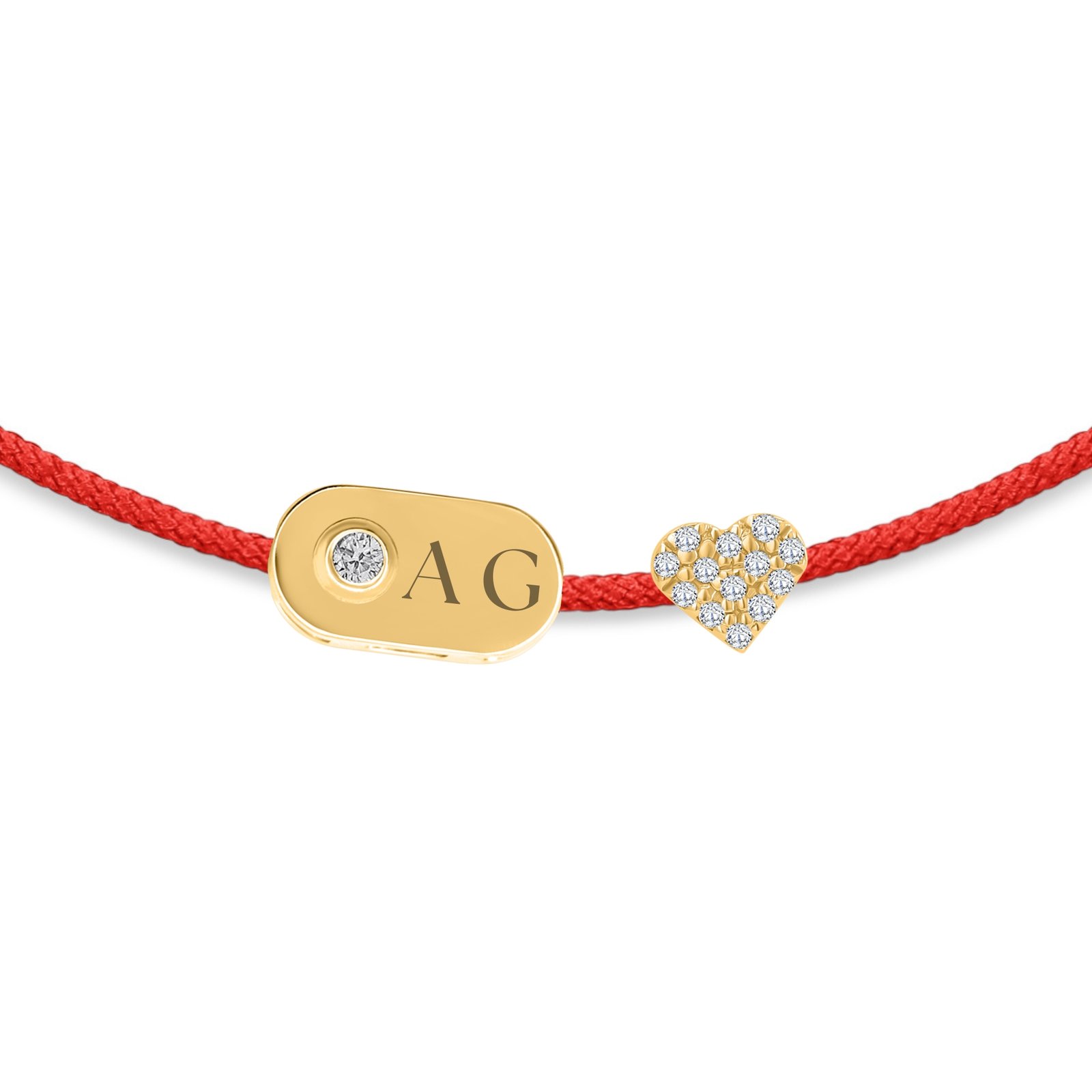Plate & Pavé Heart Diamond String Bracelet