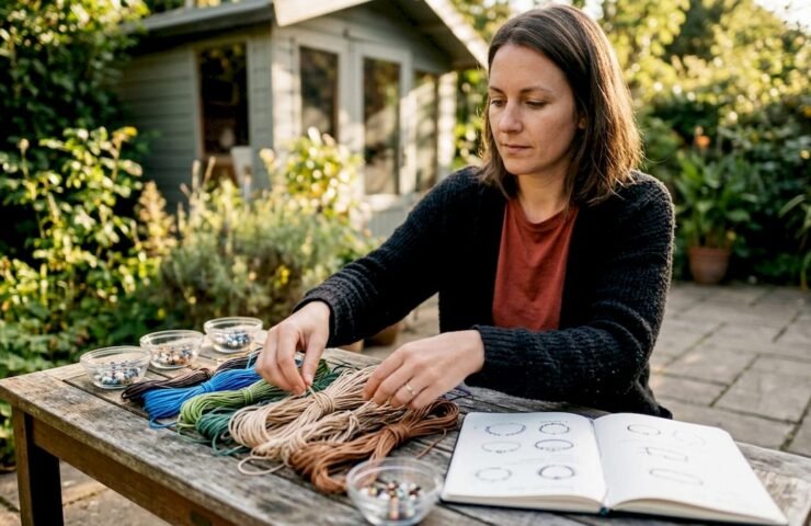 Craftsperson choosing different threads for bracelets