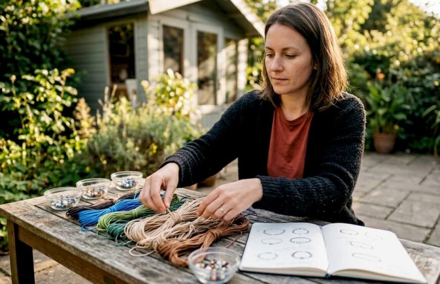 Craftsperson choosing different threads for bracelets