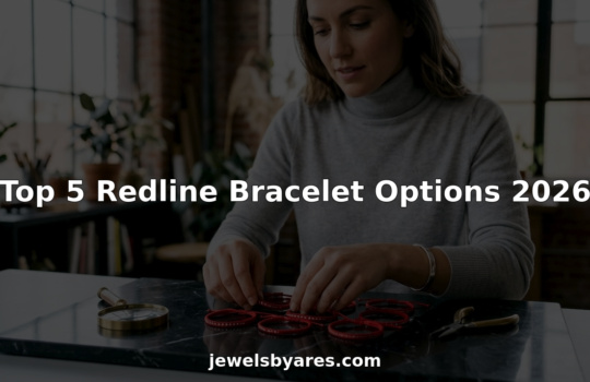 Jewelry designer arranging redline bracelets in artisan studio