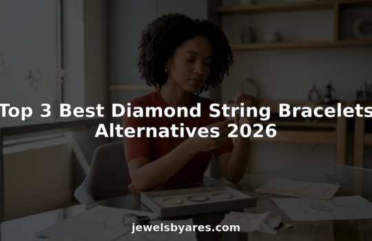 Woman examining diamond string bracelet alternatives in jewelry studio