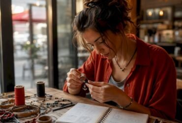 Artisan selecting anchor bracelet in workshop